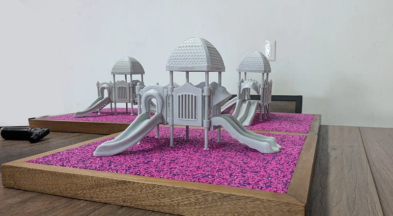 Functional 3D printed part — wireframe, render, and real photo
